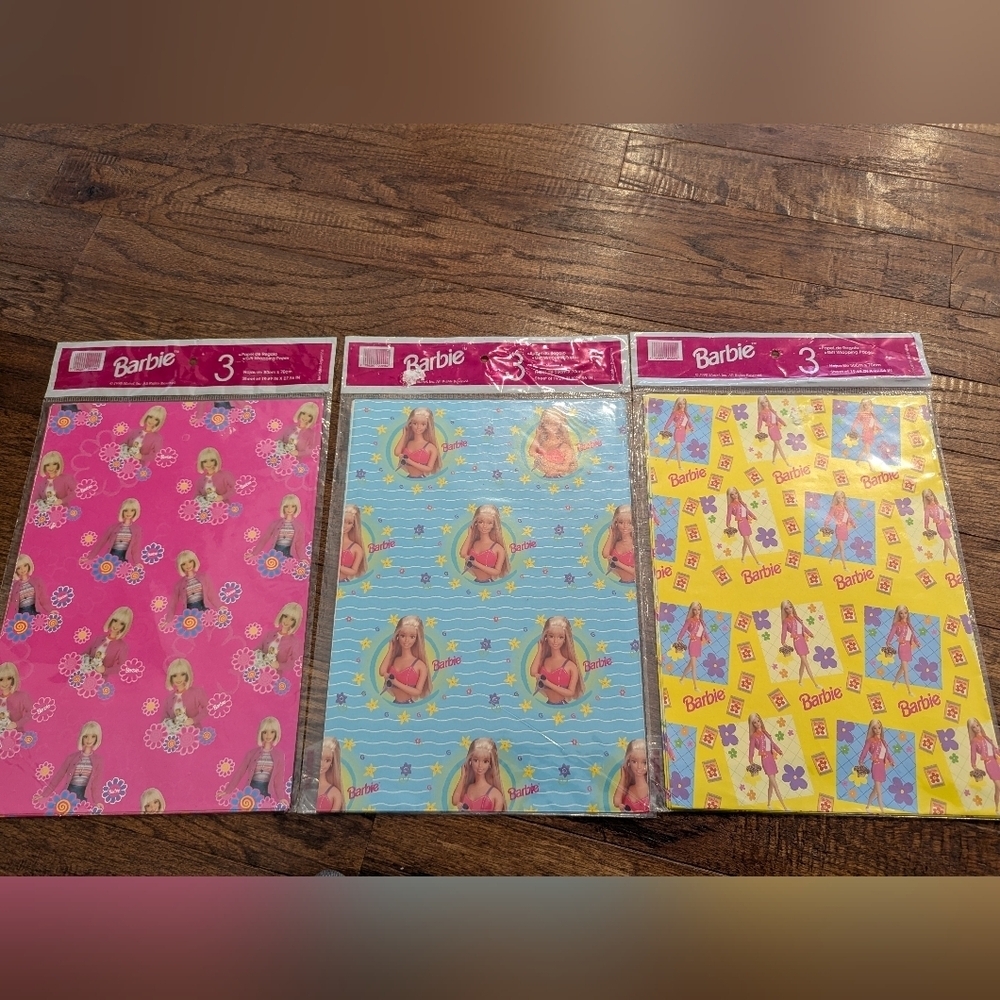 Vintage 1990s Barbie Themed Wrapping Paper lot 3 Packs